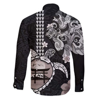 Hawaiian and Japanese Together Family Matching Off The Shoulder Long Sleeve Dress and Hawaiian Shirt Japanese Culture and Turtle Kakau Tattoo Black Color LT03 - Polynesian Pride