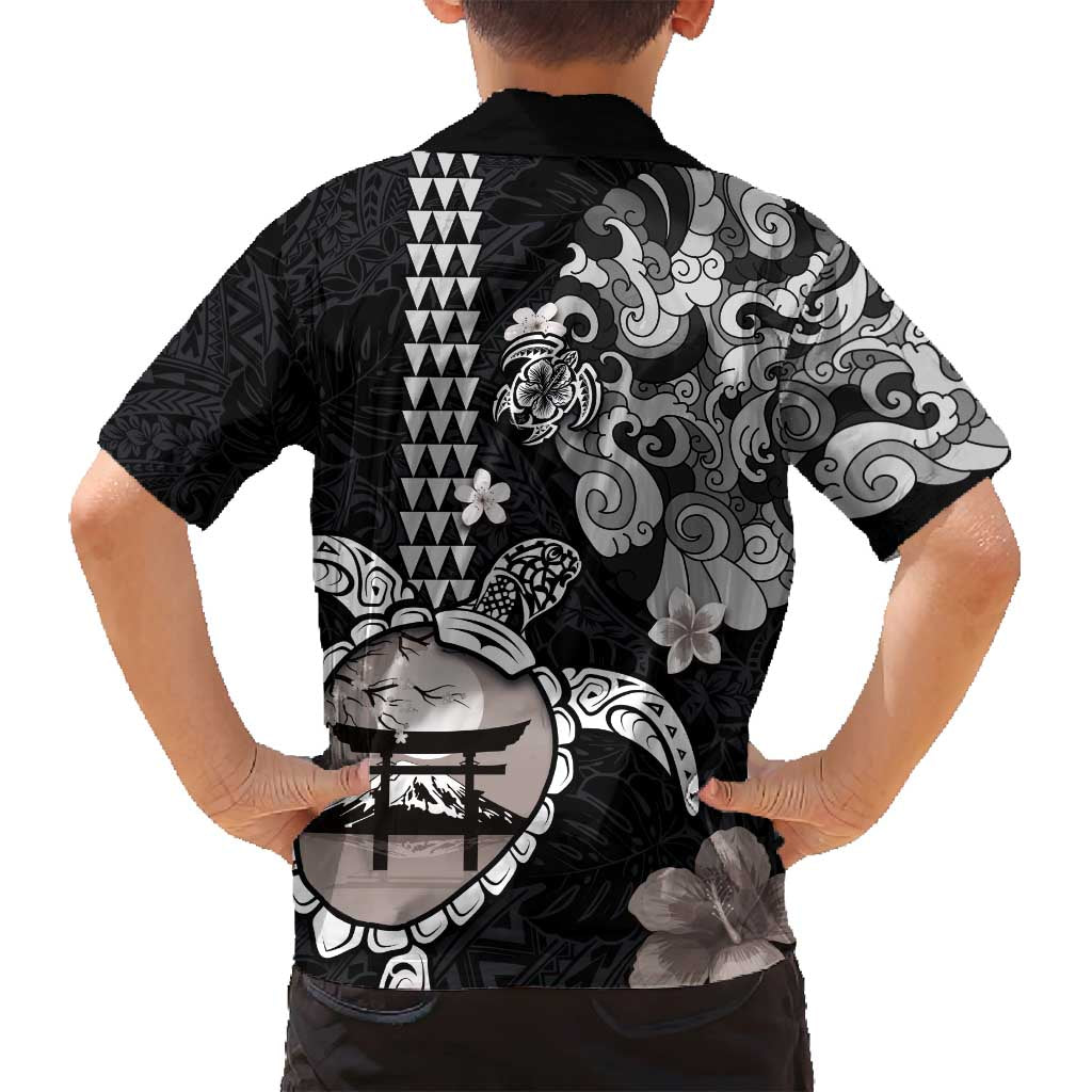 Hawaiian and Japanese Together Family Matching Summer Maxi Dress and Hawaiian Shirt Japanese Culture and Turtle Kakau Tattoo Black Color LT03 - Polynesian Pride