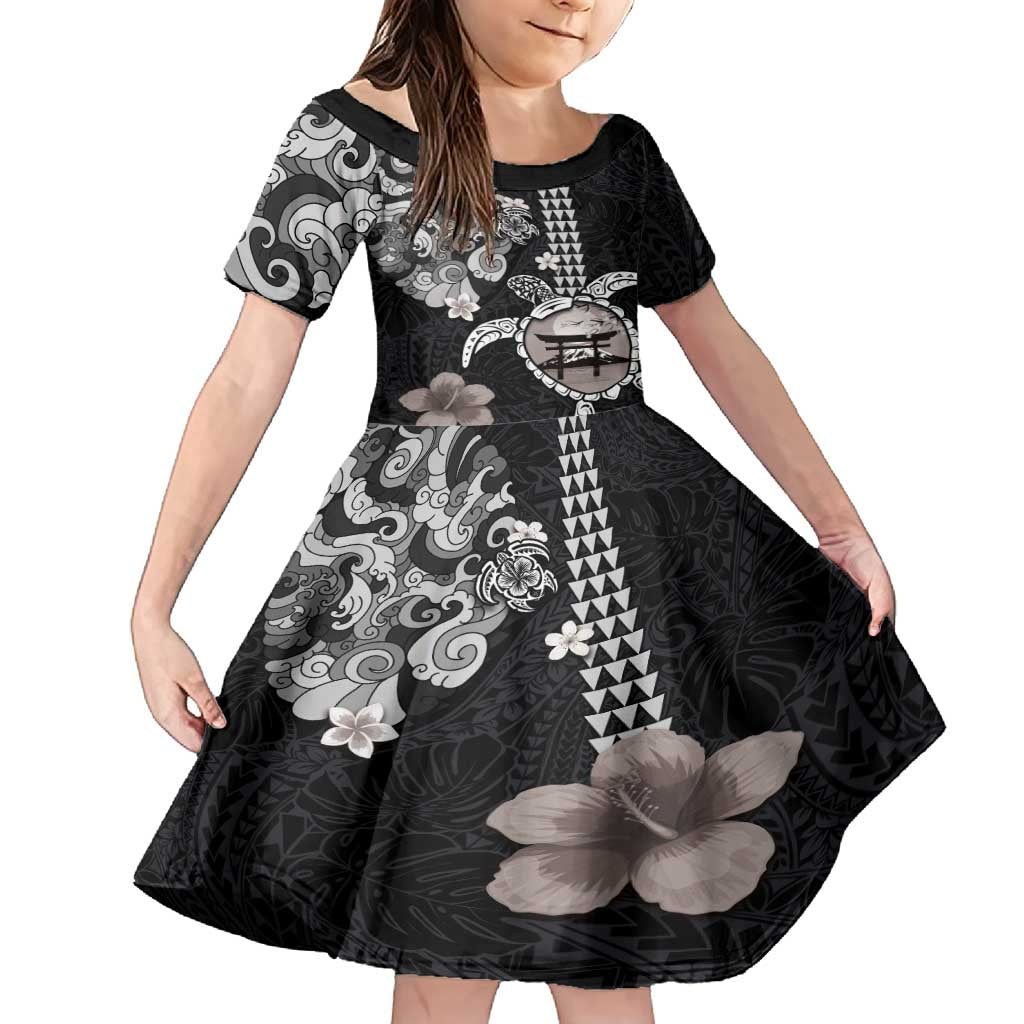 Hawaiian and Japanese Together Family Matching Summer Maxi Dress and Hawaiian Shirt Japanese Culture and Turtle Kakau Tattoo Black Color LT03 Daughter's Dress Black - Polynesian Pride