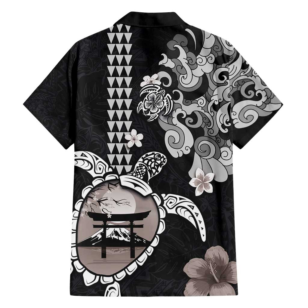 Hawaiian and Japanese Together Family Matching Summer Maxi Dress and Hawaiian Shirt Japanese Culture and Turtle Kakau Tattoo Black Color LT03 - Polynesian Pride