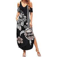 Hawaiian and Japanese Together Family Matching Summer Maxi Dress and Hawaiian Shirt Japanese Culture and Turtle Kakau Tattoo Black Color LT03 Mom's Dress Black - Polynesian Pride