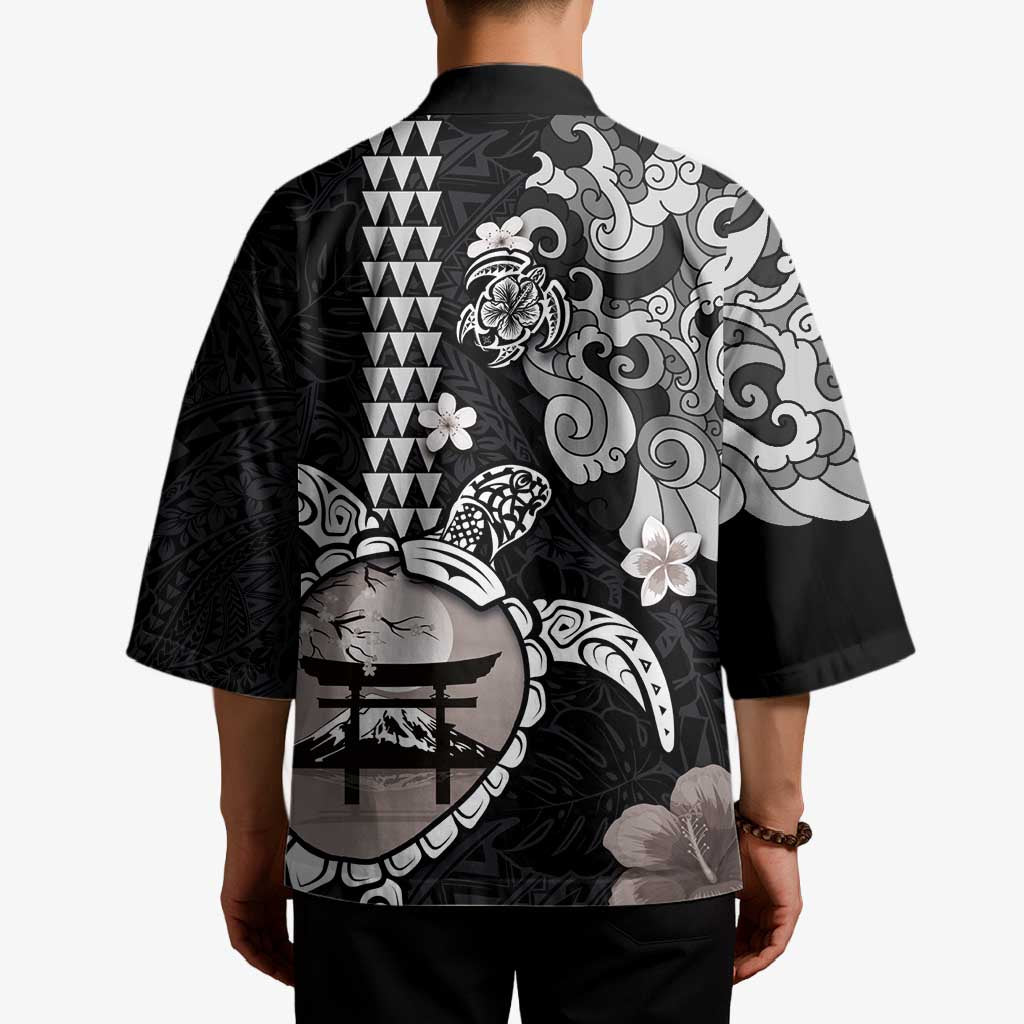 Hawaiian and Japanese Together Kimono Japanese Culture and Turtle Kakau Tattoo Black Color - Polynesian Pride