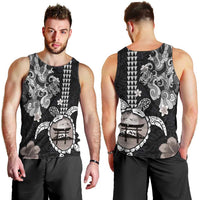 Hawaiian and Japanese Together Men Tank Top Japanese Culture and Turtle Kakau Tattoo Black Color