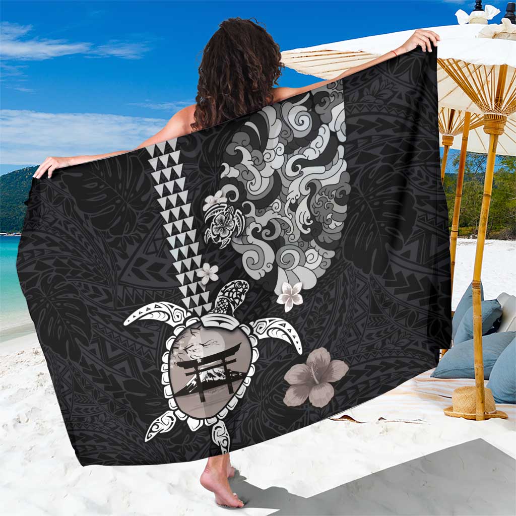 Hawaiian and Japanese Together Sarong Japanese Culture and Turtle Kakau Tattoo Black Color LT03 One Size 44 x 66 inches Black - Polynesian Pride