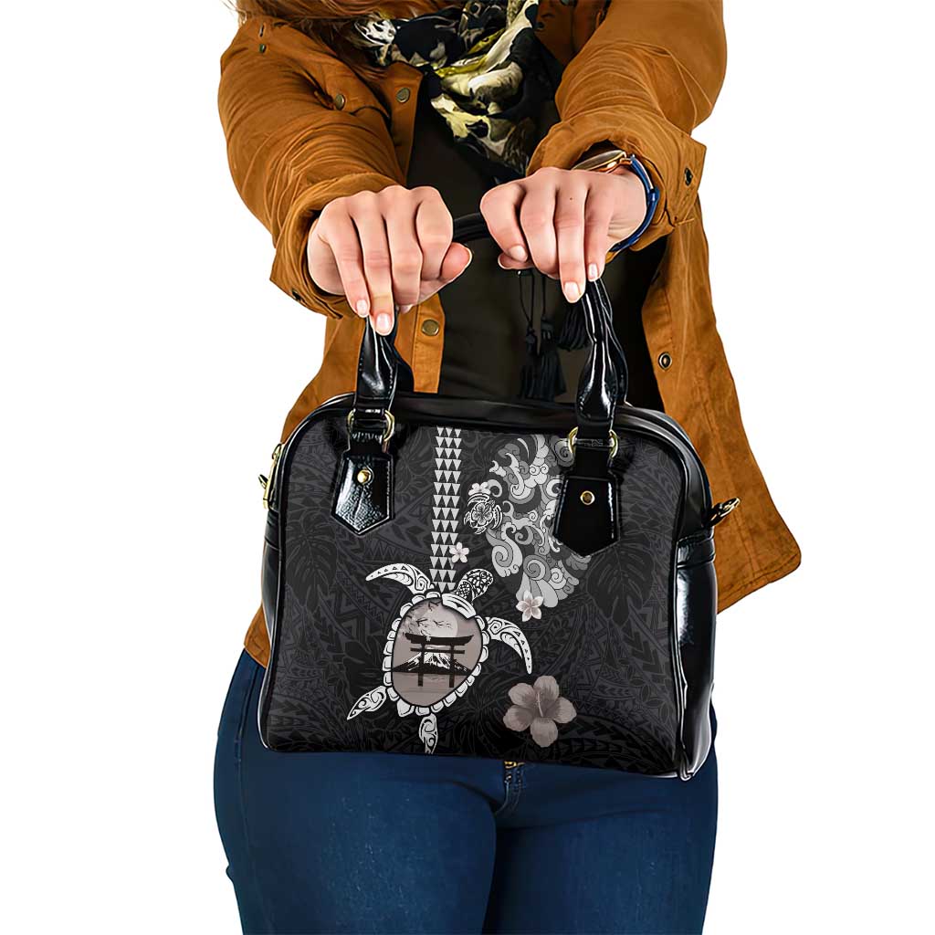 Hawaiian and Japanese Together Shoulder Handbag Japanese Culture and Turtle Kakau Tattoo Black Color LT03 One Size Black - Polynesian Pride