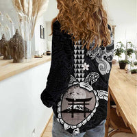 Hawaiian and Japanese Together Women Casual Shirt Japanese Culture and Turtle Kakau Tattoo Black Color