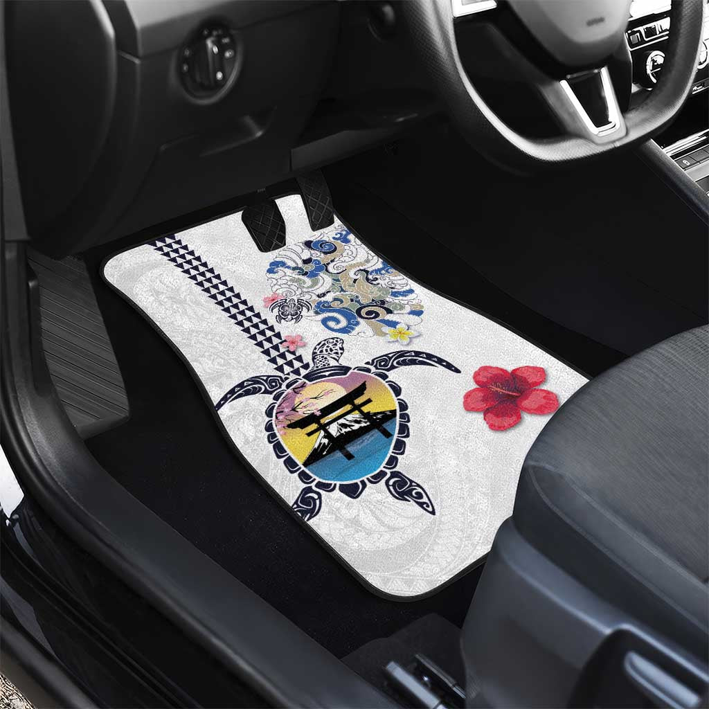 Hawaiian and Japanese Together Car Mats Japanese Culture and Turtle Kakau Tattoo White Color