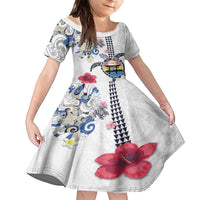 Hawaiian and Japanese Together Family Matching Off The Shoulder Long Sleeve Dress and Hawaiian Shirt Japanese Culture and Turtle Kakau Tattoo White Color LT03 Daughter's Dress White - Polynesian Pride