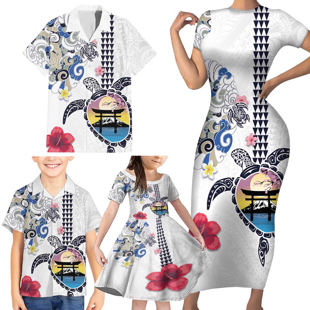 Hawaiian and Japanese Together Family Matching Short Sleeve Bodycon Dress and Hawaiian Shirt Japanese Culture and Turtle Kakau Tattoo White Color LT03 - Polynesian Pride