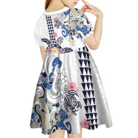 Hawaiian and Japanese Together Kid Short Sleeve Dress Japanese Culture and Turtle Kakau Tattoo White Color