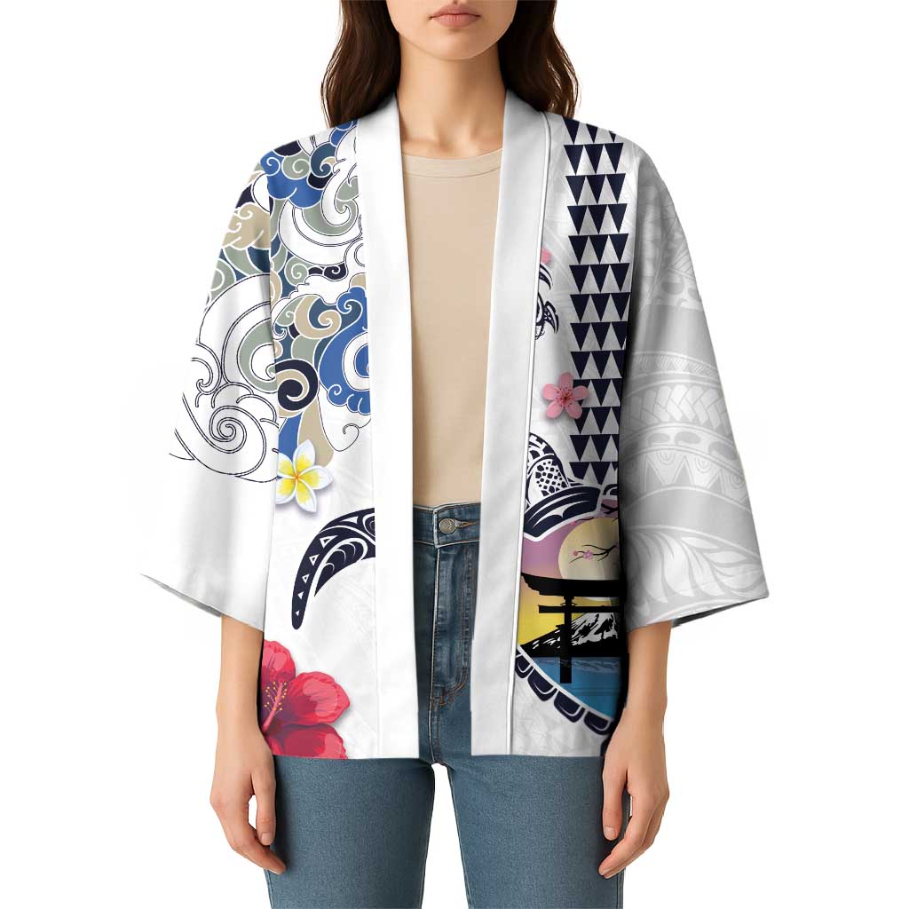 Hawaiian and Japanese Together Kimono Japanese Culture and Turtle Kakau Tattoo White Color - Polynesian Pride
