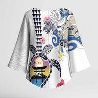 Hawaiian and Japanese Together Kimono Sleeve Blouse Japanese Culture and Turtle Kakau Tattoo White Color - Polynesian Pride
