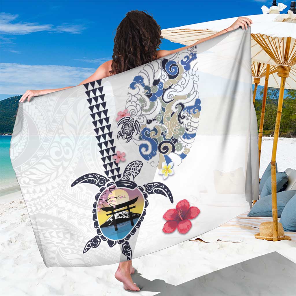 Hawaiian and Japanese Together Sarong Japanese Culture and Turtle Kakau Tattoo White Color LT03 One Size 44 x 66 inches White - Polynesian Pride