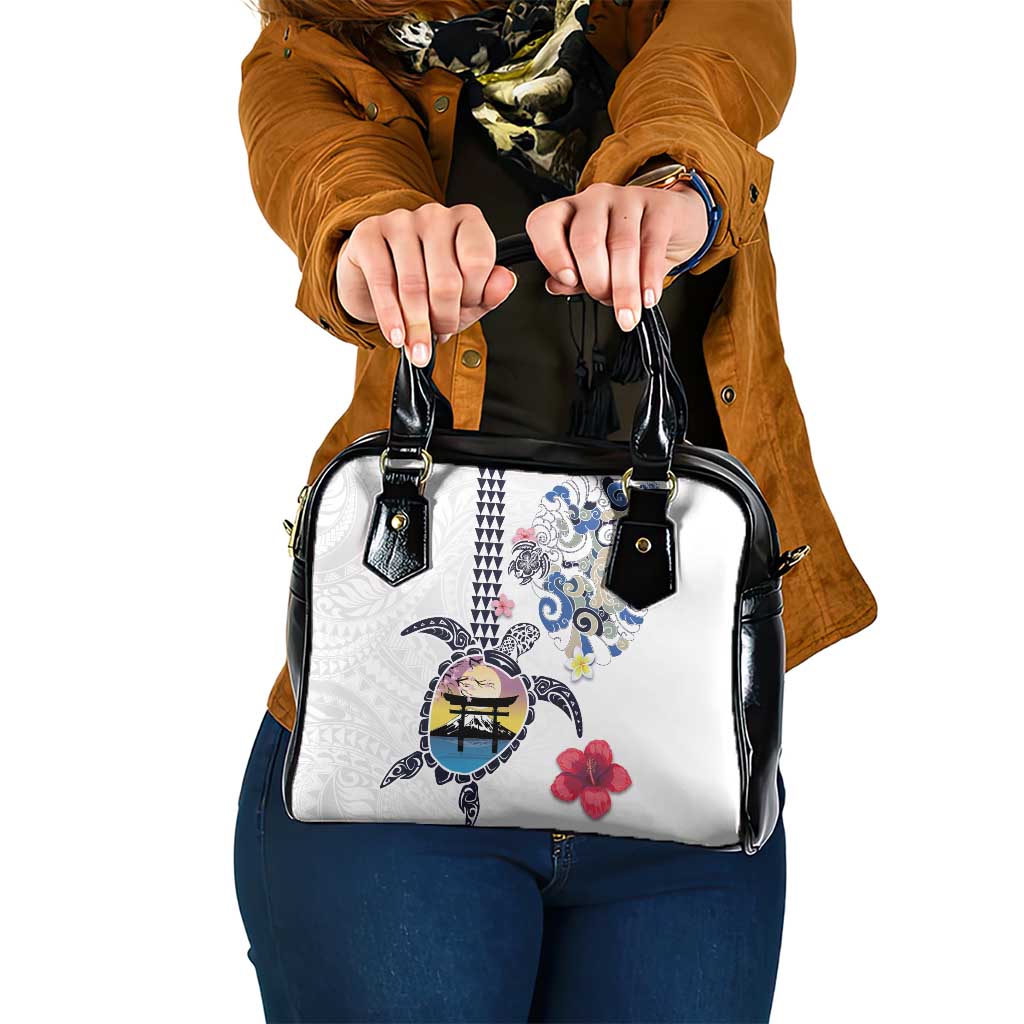 Hawaiian and Japanese Together Shoulder Handbag Japanese Culture and Turtle Kakau Tattoo White Color LT03 One Size White - Polynesian Pride