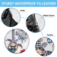 Hawaiian and Japanese Together Spare Tire Cover Japanese Culture and Turtle Kakau Tattoo White Color