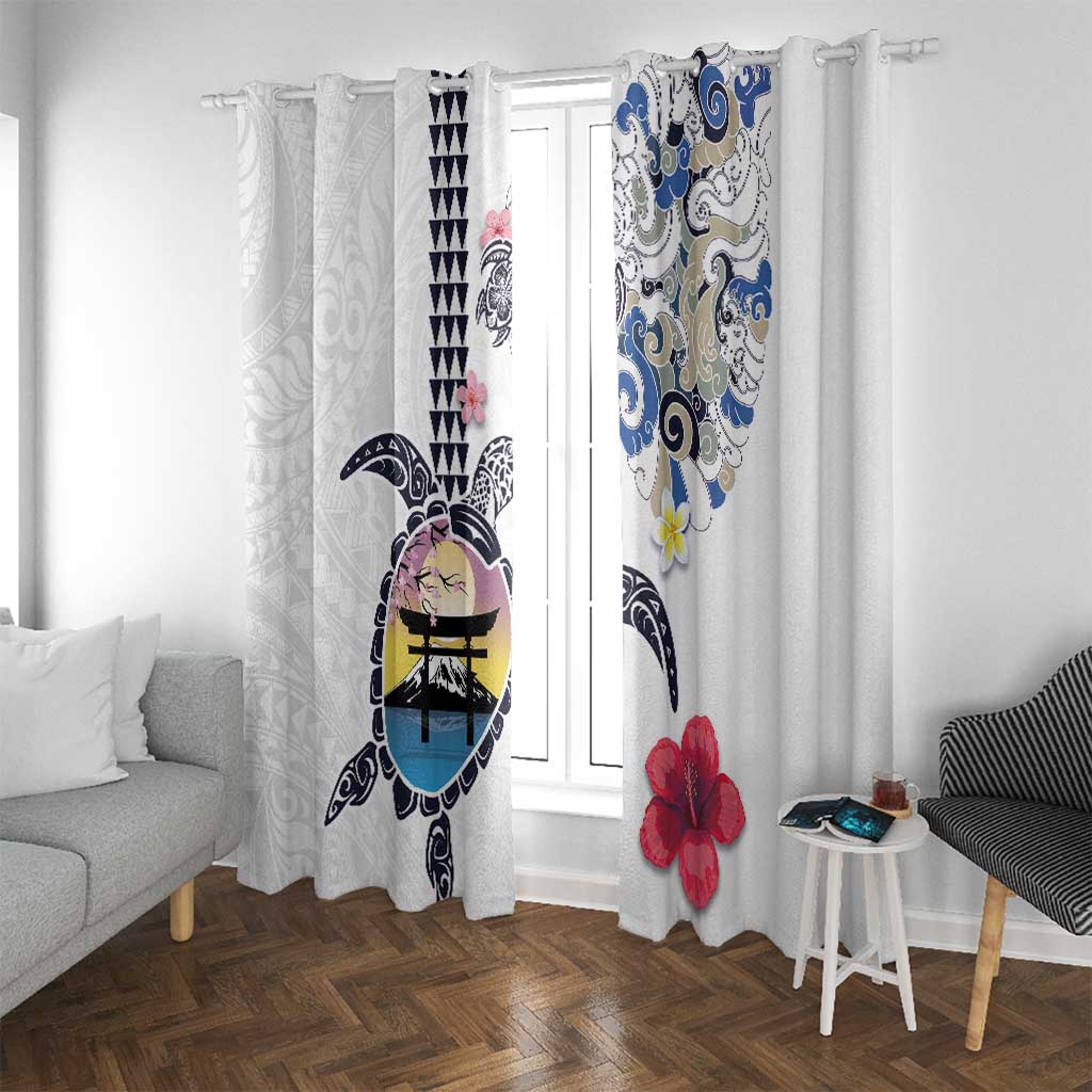 Hawaiian and Japanese Together Window Curtain Japanese Culture and Turtle Kakau Tattoo White Color