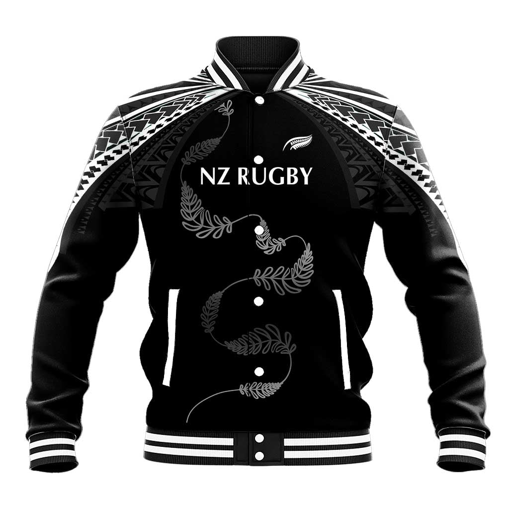New Zealand Rugby Custom Baseball Jacket Aotearoa Armour Blacks Silver Ferns - Polynesian Pride