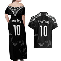 New Zealand Rugby Custom Couples Matching Off Shoulder Maxi Dress and Hawaiian Shirt Aotearoa Armour Blacks Silver Ferns - Polynesian Pride