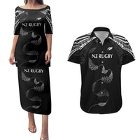 New Zealand Rugby Custom Couples Matching Puletasi and Hawaiian Shirt Aotearoa Armour Blacks Silver Ferns - Polynesian Pride