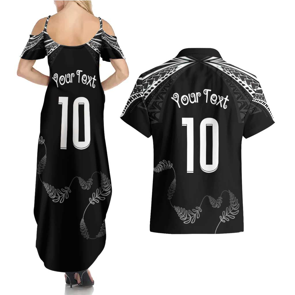 New Zealand Rugby Custom Couples Matching Summer Maxi Dress and Hawaiian Shirt Aotearoa Armour Blacks Silver Ferns - Polynesian Pride