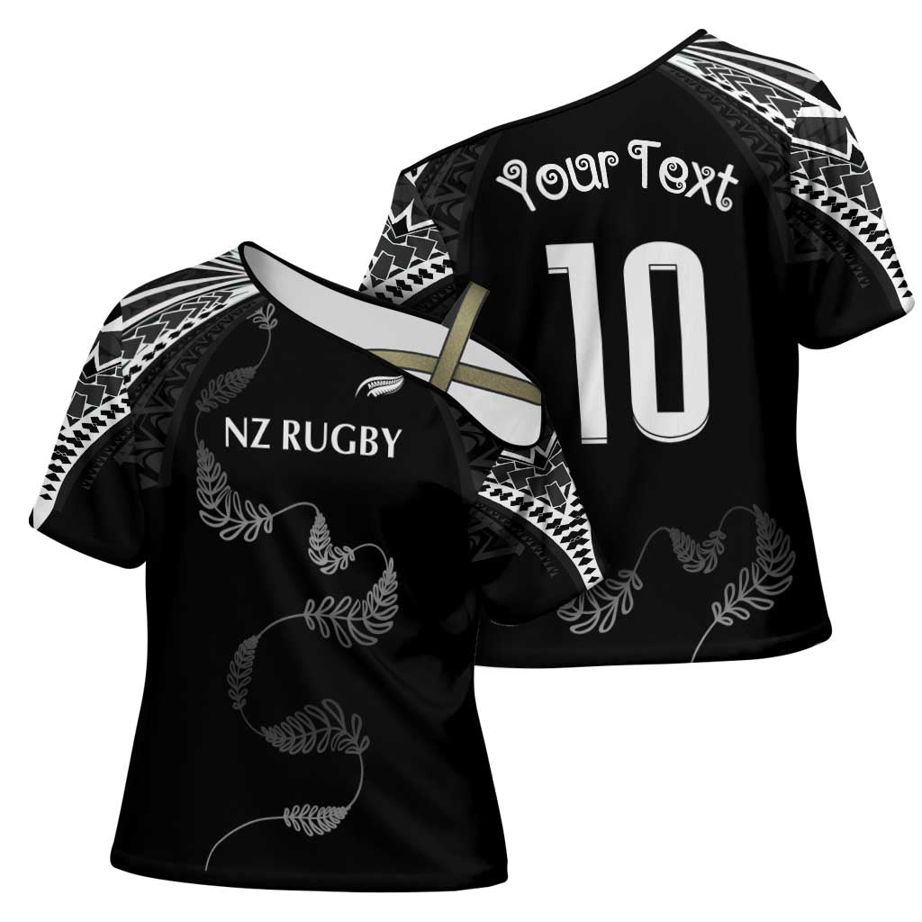 New Zealand Rugby Custom Cross Shoulder Shirt Aotearoa Armour Blacks Silver Ferns - Polynesian Pride