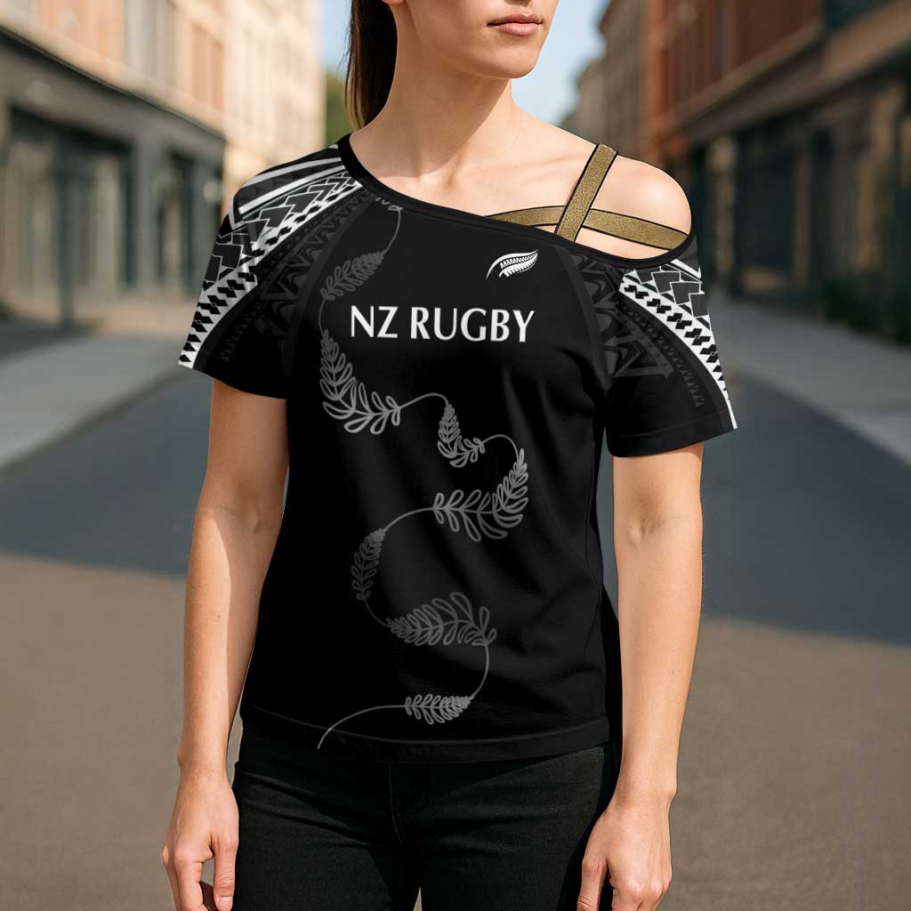 New Zealand Rugby Custom Cross Shoulder Shirt Aotearoa Armour Blacks Silver Ferns - Polynesian Pride