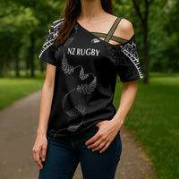 New Zealand Rugby Custom Cross Shoulder Shirt Aotearoa Armour Blacks Silver Ferns - Polynesian Pride