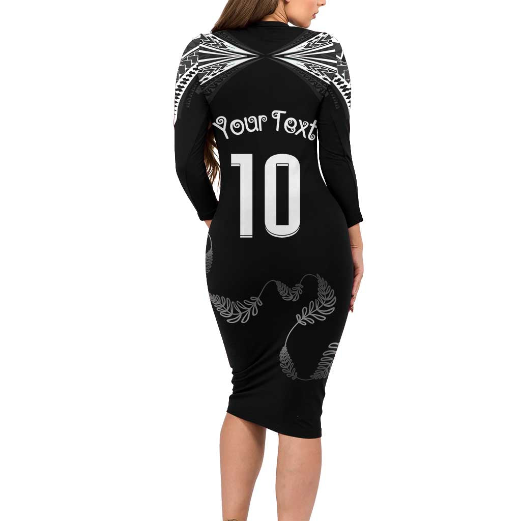 New Zealand Rugby Custom Family Matching Long Sleeve Bodycon Dress and Hawaiian Shirt Aotearoa Armour Blacks Silver Ferns - Polynesian Pride