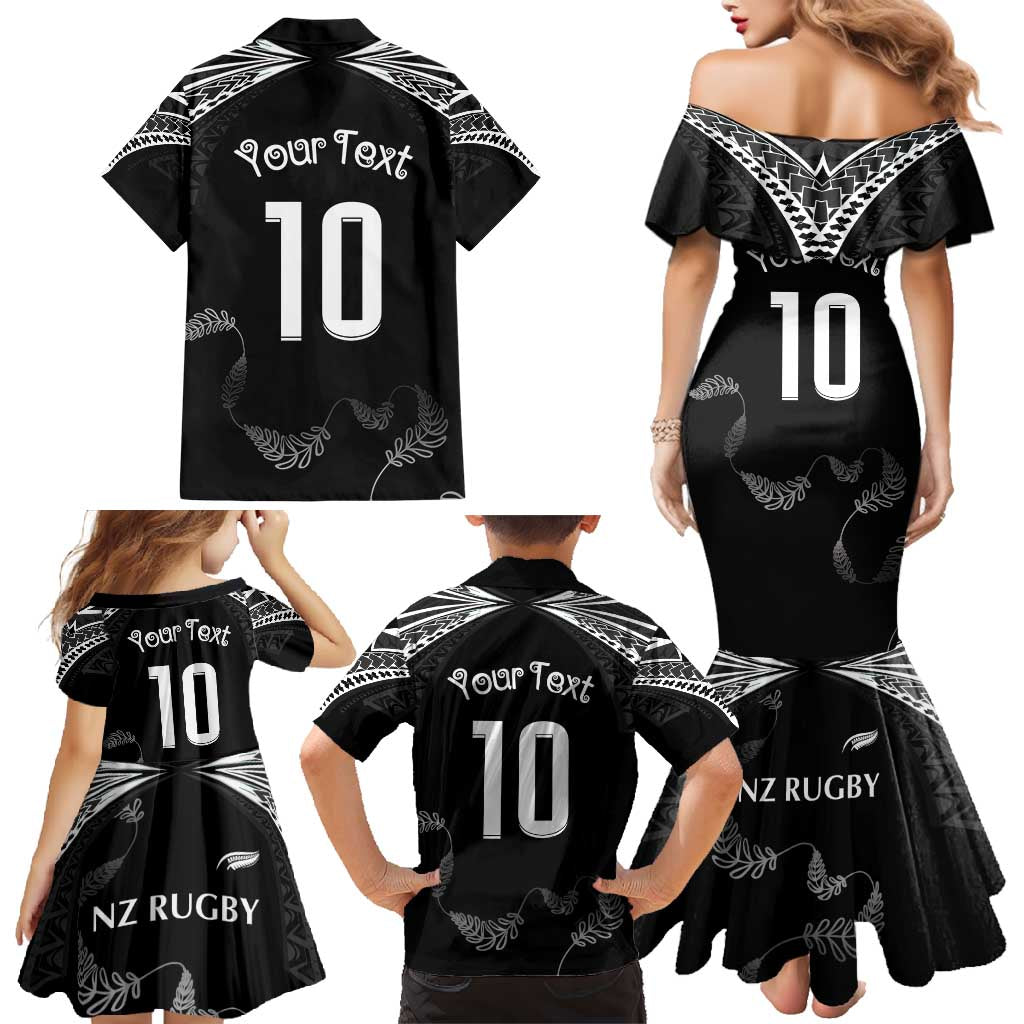 New Zealand Rugby Custom Family Matching Mermaid Dress and Hawaiian Shirt Aotearoa Armour Blacks Silver Ferns - Polynesian Pride