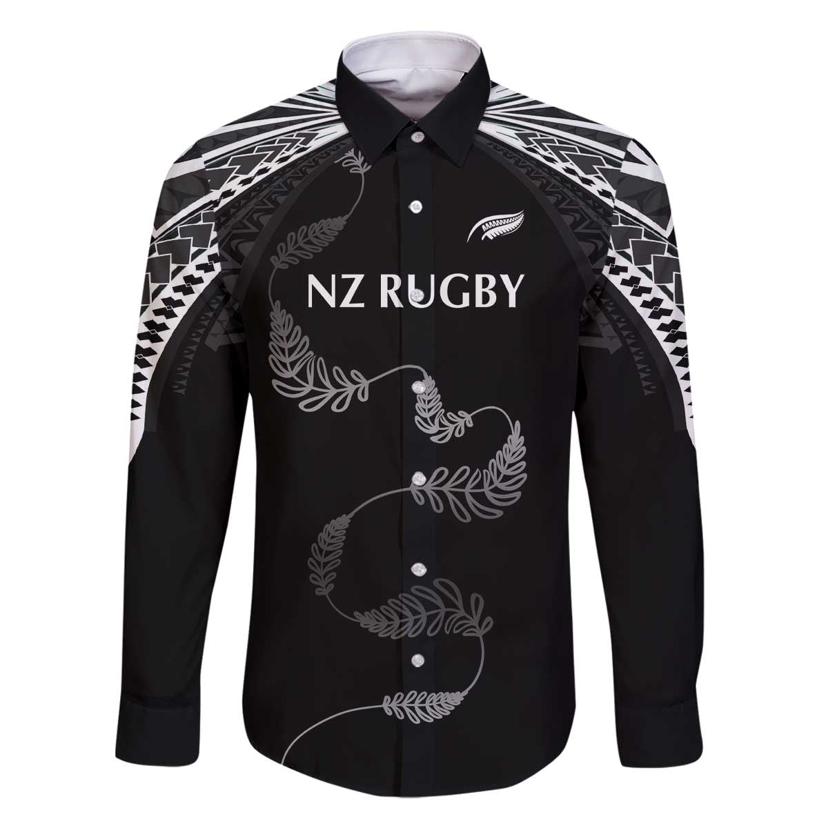 New Zealand Rugby Custom Family Matching Off The Shoulder Long Sleeve Dress and Hawaiian Shirt Aotearoa Armour Blacks Silver Ferns - Polynesian Pride