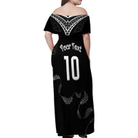 New Zealand Rugby Custom Family Matching Off Shoulder Maxi Dress and Hawaiian Shirt Aotearoa Armour Blacks Silver Ferns - Polynesian Pride
