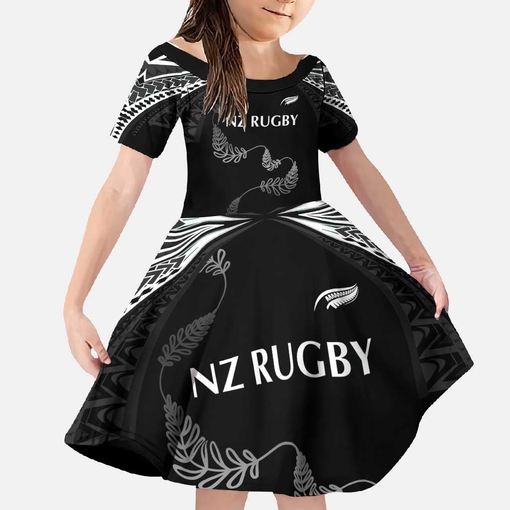 New Zealand Rugby Custom Family Matching Tank Maxi Dress and Hawaiian Shirt Aotearoa Armour Blacks Silver Ferns - Polynesian Pride
