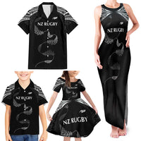 New Zealand Rugby Custom Family Matching Tank Maxi Dress and Hawaiian Shirt Aotearoa Armour Blacks Silver Ferns - Polynesian Pride