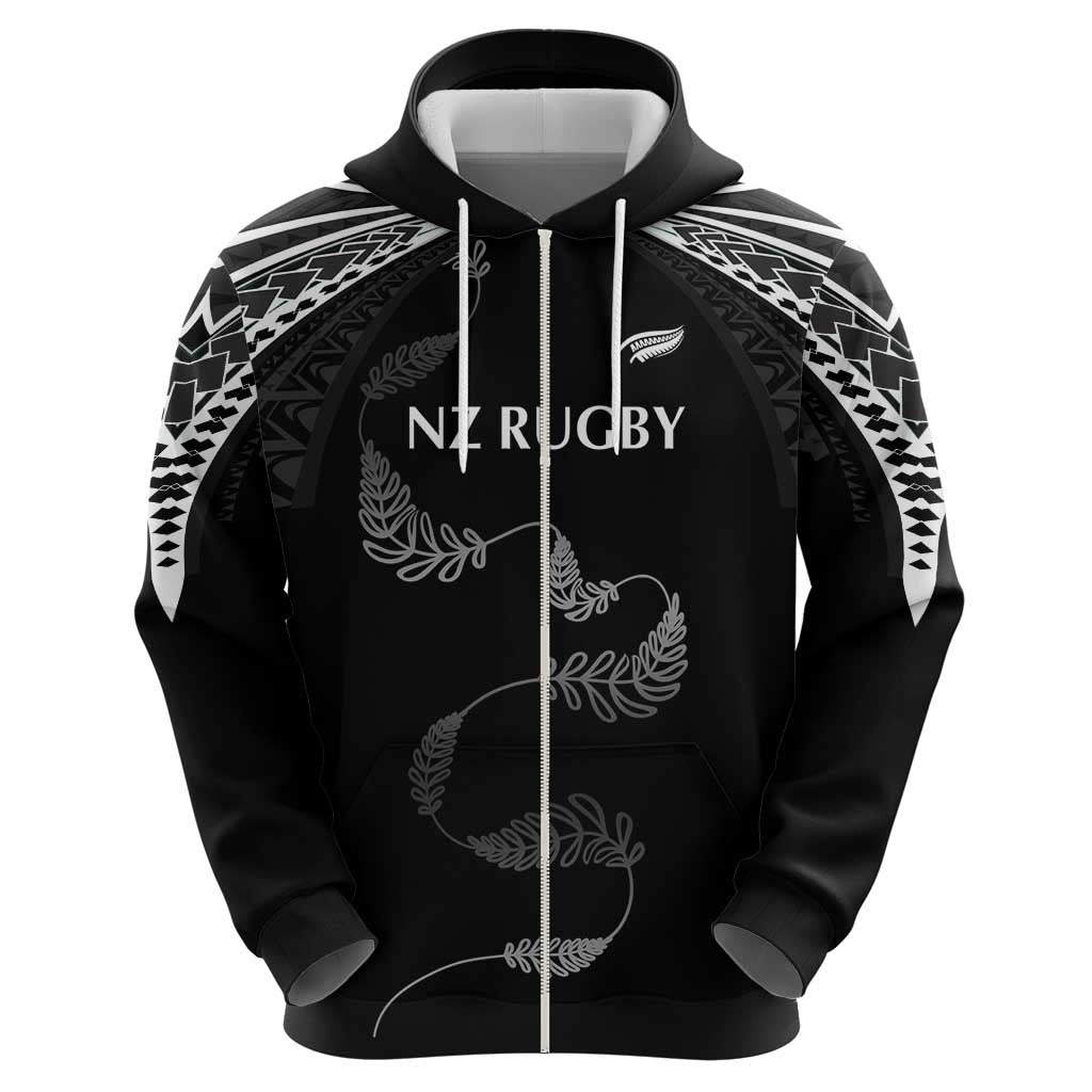 New Zealand Rugby Custom Hoodie Aotearoa Armour Blacks Silver Ferns - Polynesian Pride