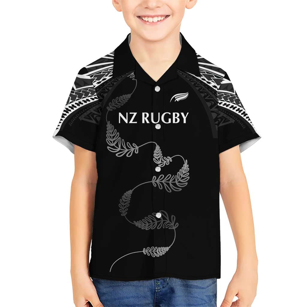 New Zealand Rugby Custom Kid Hawaiian Shirt Aotearoa Armour Blacks Silver Ferns - Polynesian Pride