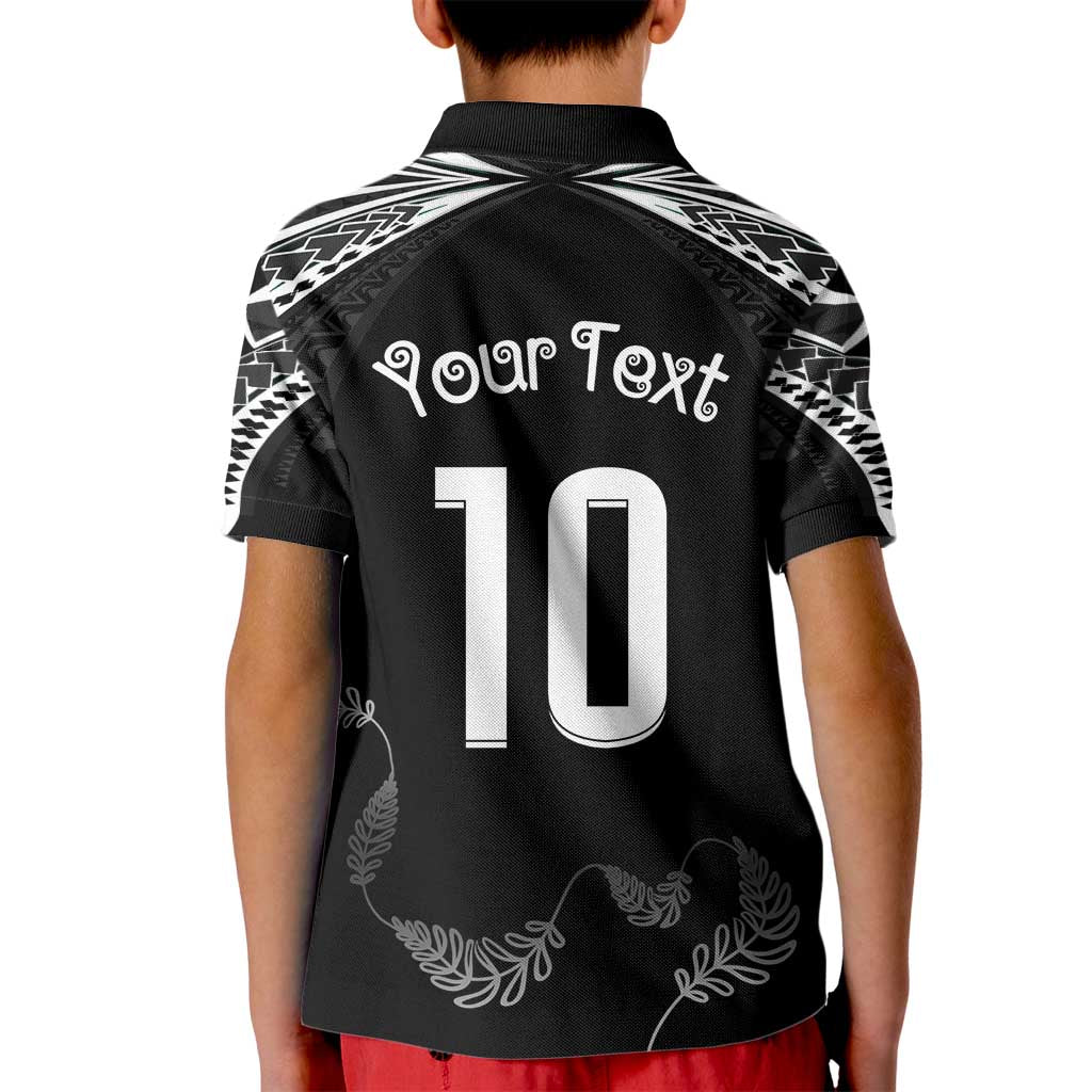 New Zealand Rugby Custom Kid Polo Shirt Aotearoa Armour Blacks Silver Ferns - Polynesian Pride