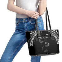 New Zealand Rugby Leather Tote Bag Aotearoa Armour Blacks Silver Ferns - Polynesian Pride
