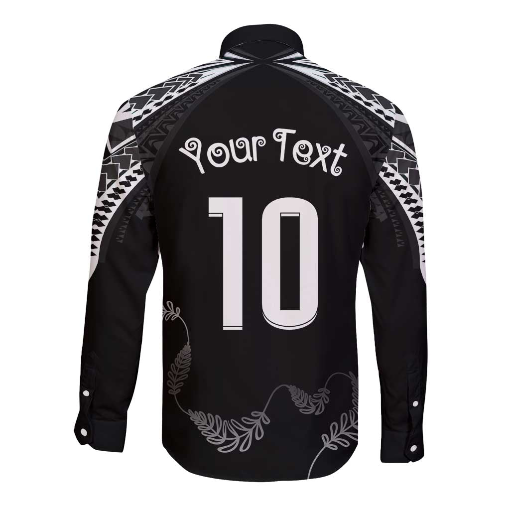 New Zealand Rugby Custom Long Sleeve Button Shirt Aotearoa Armour Blacks Silver Ferns - Polynesian Pride