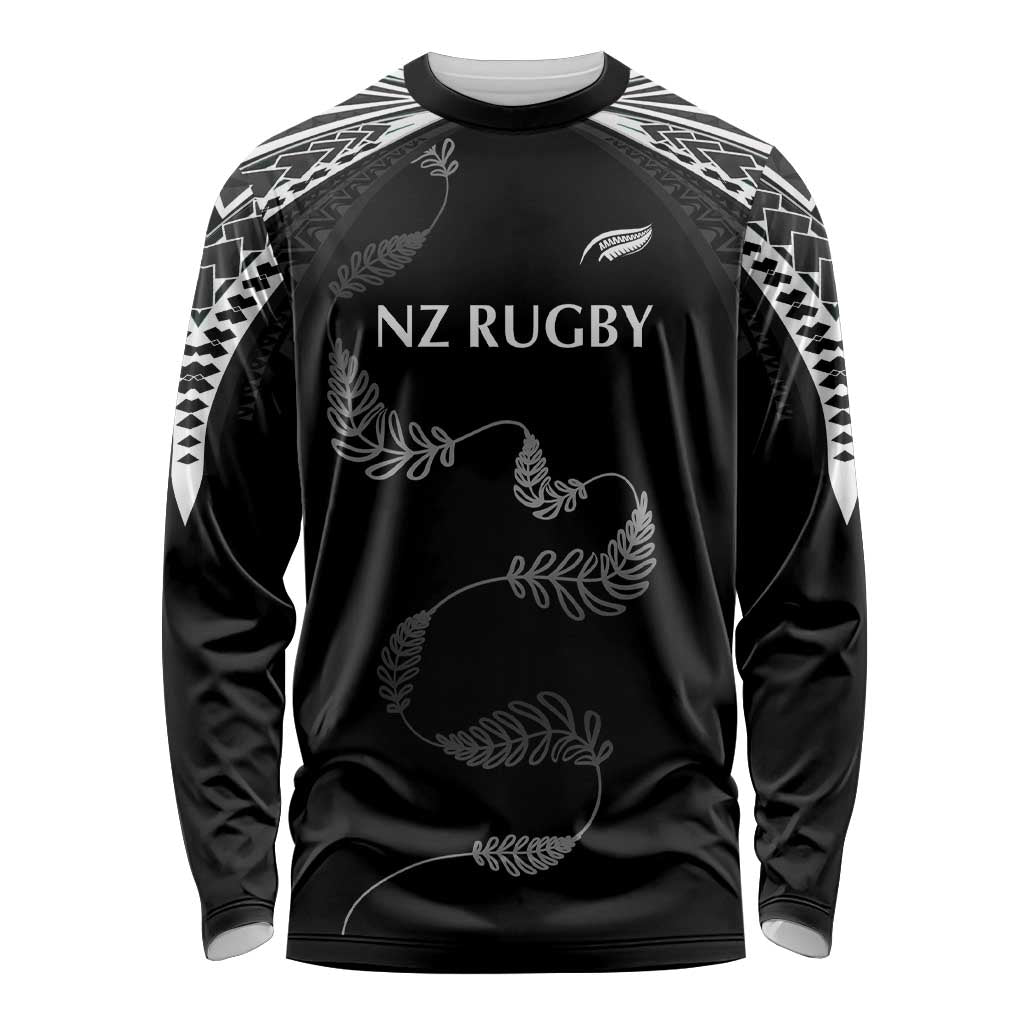 New Zealand Rugby Custom Long Sleeve Shirt Aotearoa Armour Blacks Silver Ferns - Polynesian Pride