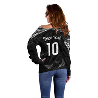New Zealand Rugby Custom Off Shoulder Sweater Aotearoa Armour Blacks Silver Ferns - Polynesian Pride