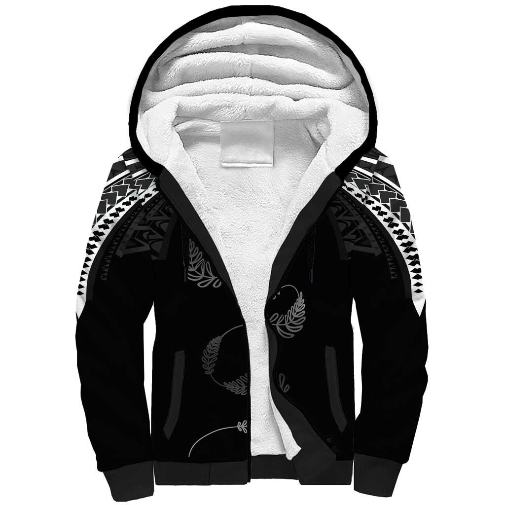 New Zealand Rugby Custom Sherpa Hoodie Aotearoa Armour Blacks Silver Ferns - Polynesian Pride