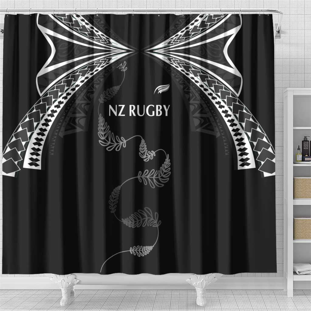 New Zealand Rugby Shower Curtain Aotearoa Armour Blacks Silver Ferns - Polynesian Pride