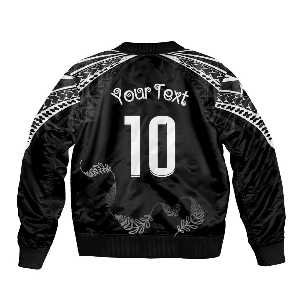 New Zealand Rugby Custom Sleeve Zip Bomber Jacket Aotearoa Armour Blacks Silver Ferns - Polynesian Pride
