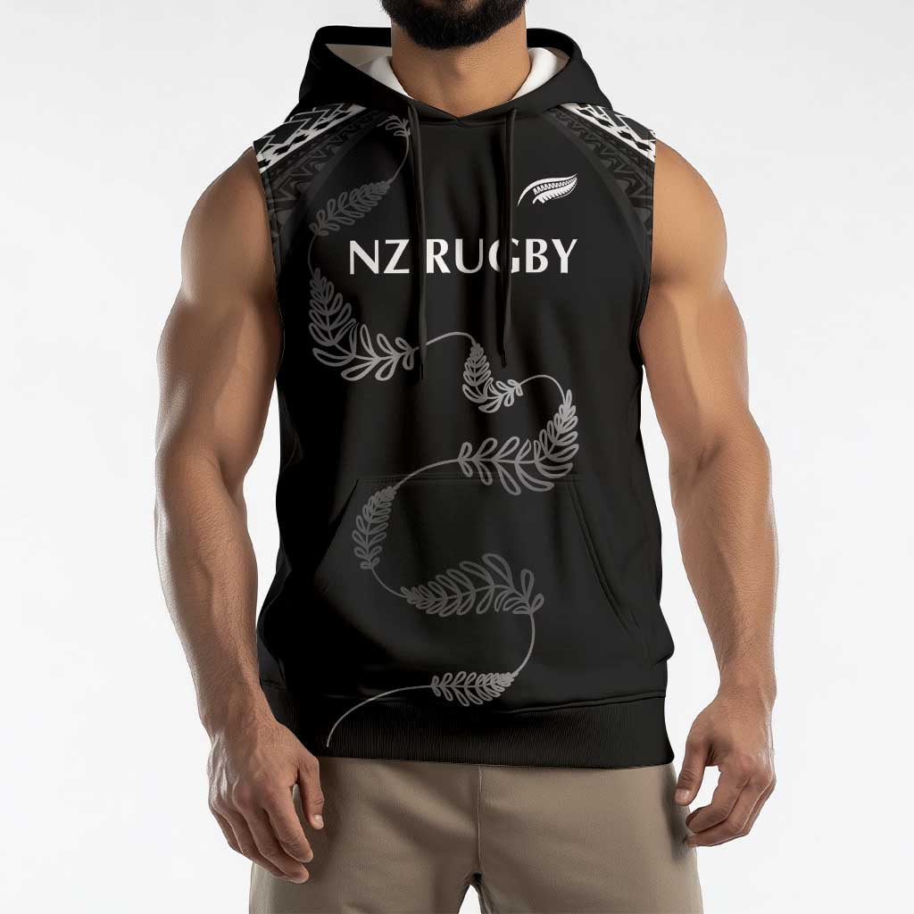New Zealand Rugby Custom Sleeveless Hoodie Aotearoa Armour Blacks Silver Ferns - Polynesian Pride