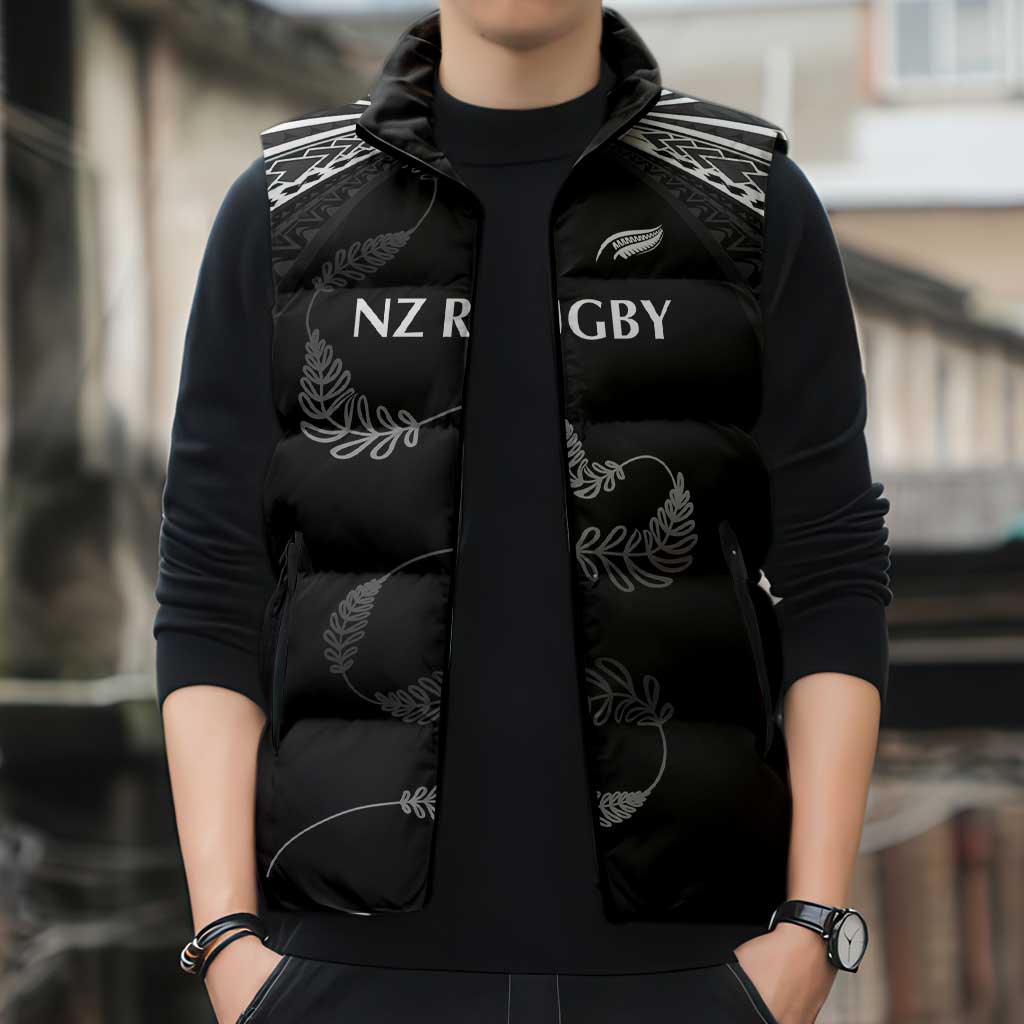 New Zealand Rugby Custom Sleeveless Puffer Jacket Aotearoa Armour Blacks Silver Ferns - Polynesian Pride