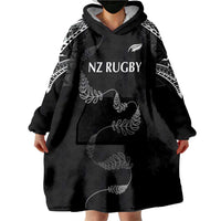 New Zealand Rugby Custom Wearable Blanket Hoodie Aotearoa Armour Blacks Silver Ferns - Polynesian Pride