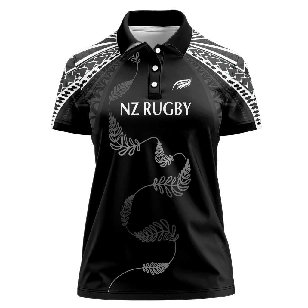 New Zealand Rugby Custom Women Polo Shirt Aotearoa Armour Blacks Silver Ferns - Polynesian Pride