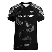 New Zealand Rugby Custom Women V-Neck T-Shirt Aotearoa Armour Blacks Silver Ferns - Polynesian Pride