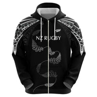 New Zealand Rugby Custom Zip Hoodie Aotearoa Armour Blacks Silver Ferns - Polynesian Pride