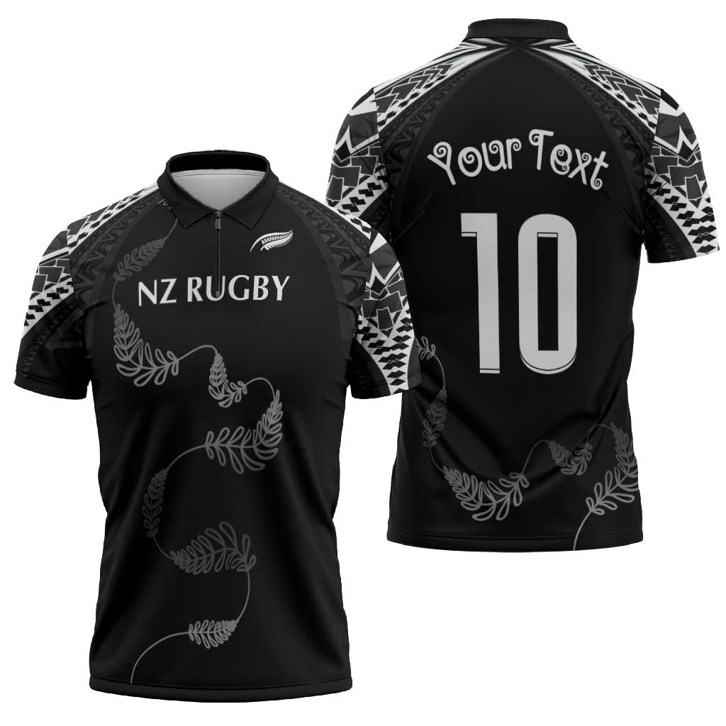 New Zealand Rugby Custom Zipper Polo Shirt Aotearoa Armour Blacks Silver Ferns - Polynesian Pride